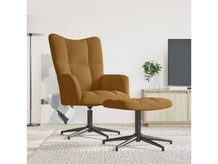 IBUQDDV Relaxsessel mit Hocker Braun Samt 360 Grad Drehbar Stahlgestell Modernes Quadraten-Design, weiche Schaumstoffpolsterung, langlebige Kreuzfüße, belastbar bis 110 kg