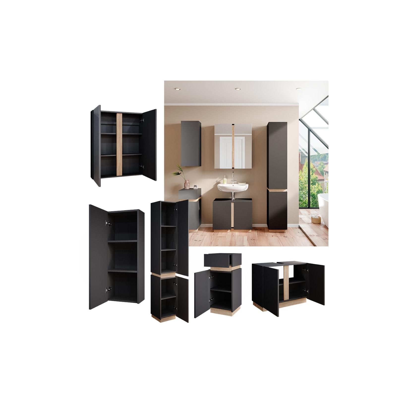 Vicco Badmöbelset Gloria Anthrazit Sonoma modern Badezimmer Spiegelschrank WaschtischunterschrankHochschrank Midischrank Hängeschrank