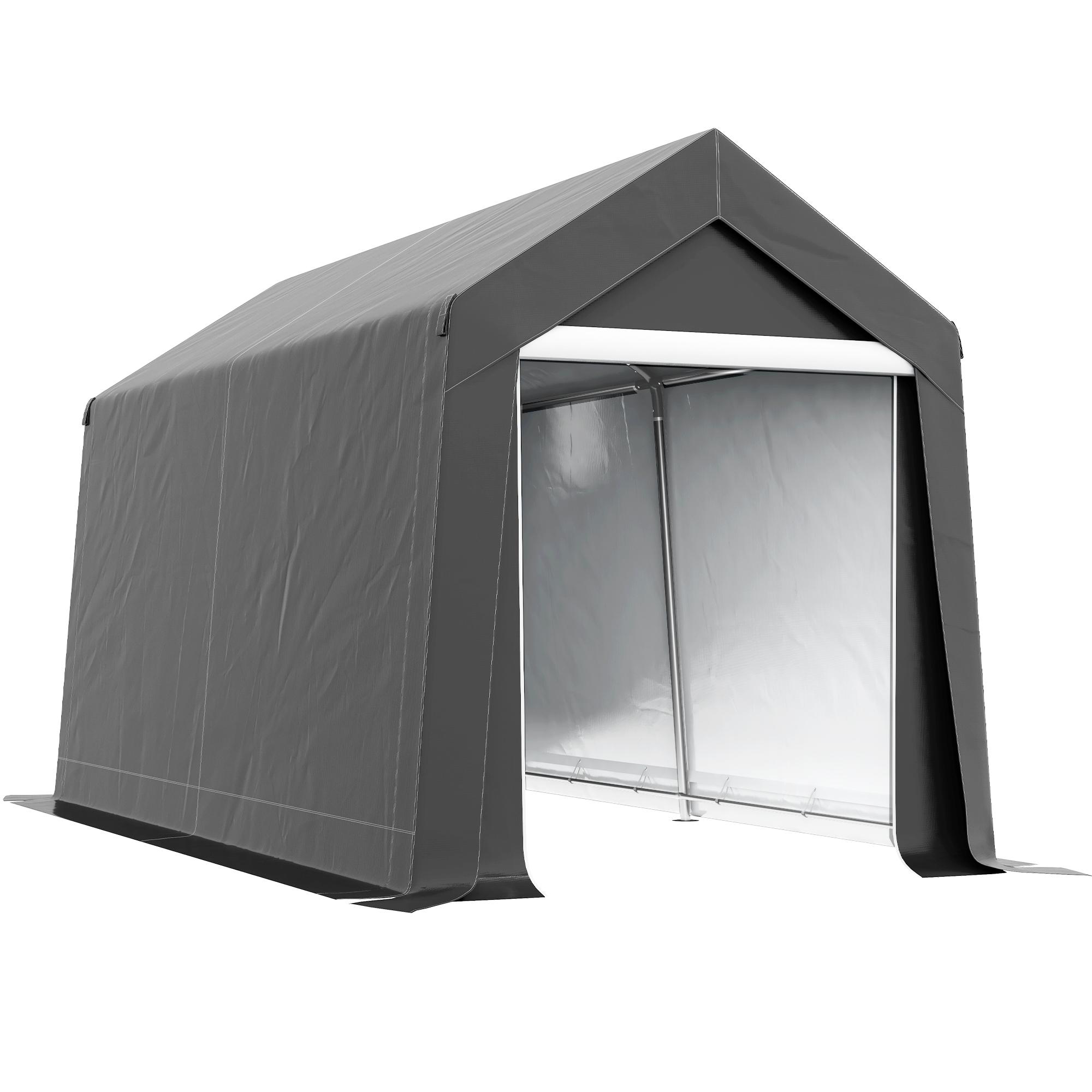 Moonbite Garagenzelt 210 × 360 × 235 cm für Motorrad und Gartengeräte, Lagerzelt mit Reißverschlusstür, UV-Schutz, verzinkter Stahl, Dunkelgrau