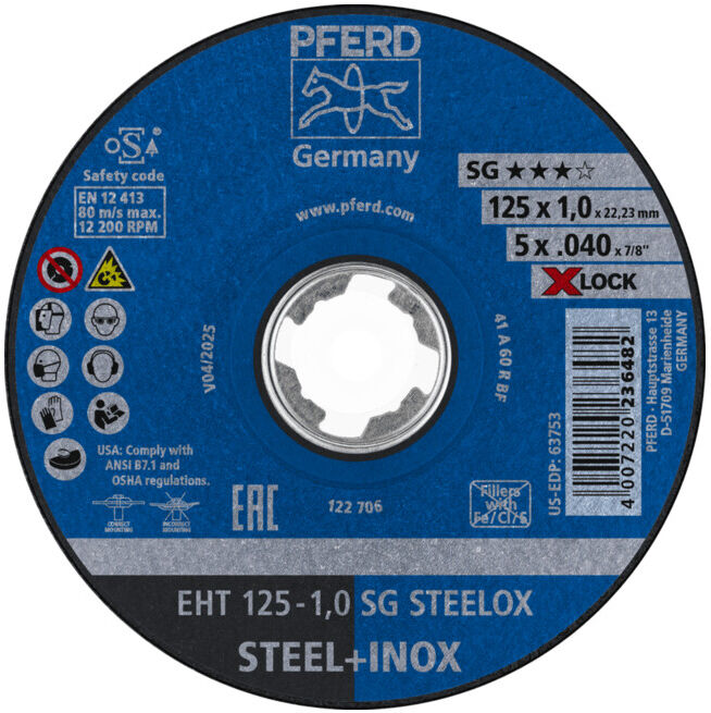 PFERD Disque à tronçonner EHT 125-1,0 SG STEELOX/X-LOCK (61341113)