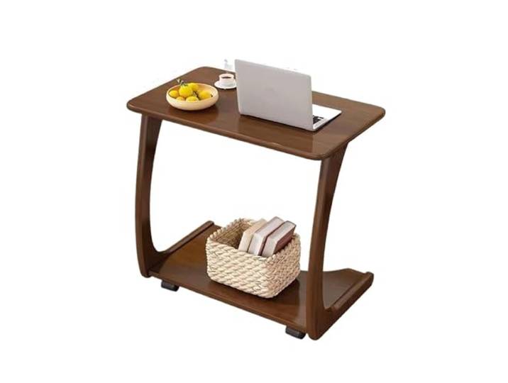 XIUsheUA Mobiler Beistelltisch aus Massivholz mit 360-Grad-Rädern Nachttisch for Wohnzimmer, Schlafzimmer, Sofa, platzsparende Möbel aus Gummibaumholz(Style B 80x40x63cm)