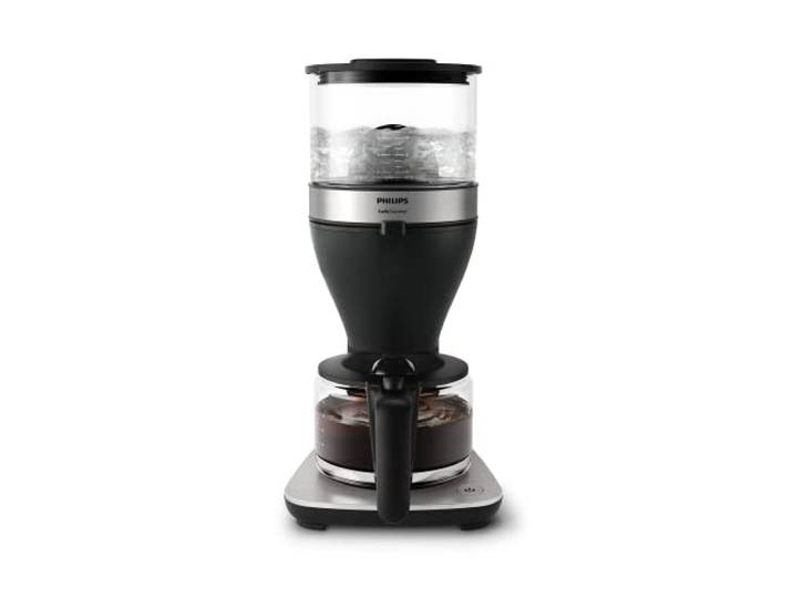 PHILIPS Cafetière filtre\, Bouillir et Infuser\, 1\,25L\, 1800W\, Noir/Inox Jusqu'à 15 Tasses\, Stop-goutte\, twister d'arôme\, indicateur de niveau d'eau avec voyants lumineux\, verseuse verre (HD5416/60)