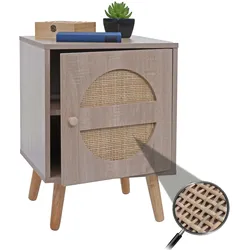 Nachttisch HWC-M35, Kaffeetisch Beistelltisch, Staufächer, Kubu Rattan Holz Melamin, Eiche-Optik 56x40x40cm