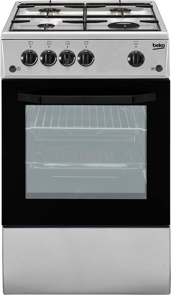 Beko CSS42014FS, Freistehender Herd, Silber, Drehregler, Schwarz, Vorderseite, Emaille