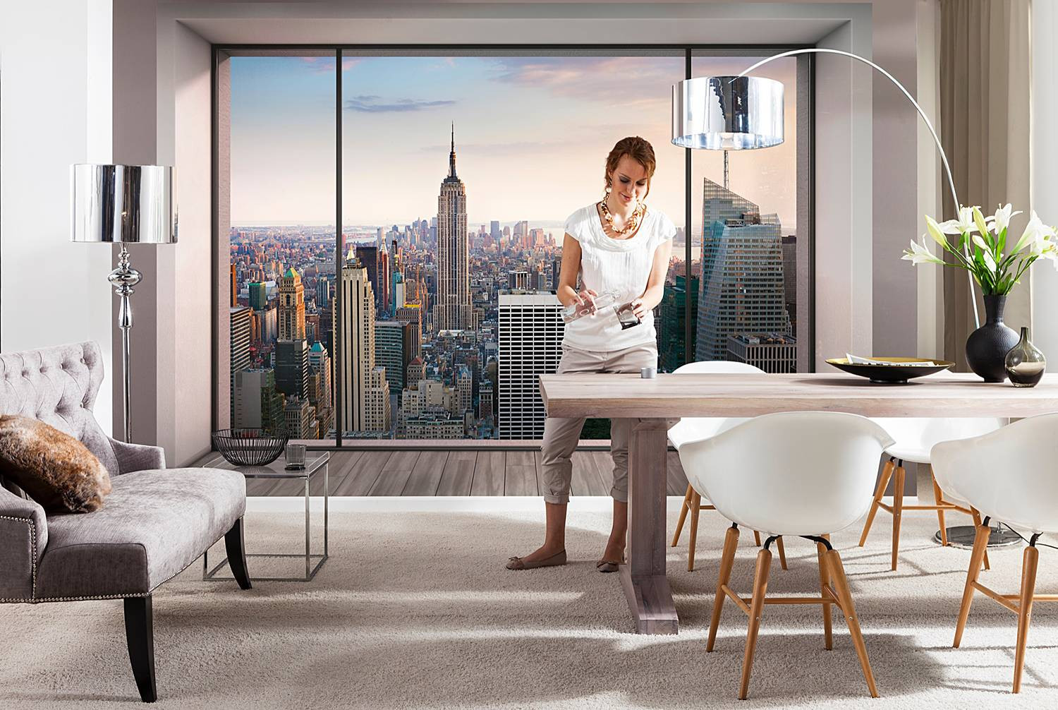 home24 Fotobehang Penthouse Modern Abstract City Multicolour B: 368 cm, H: 254 cm