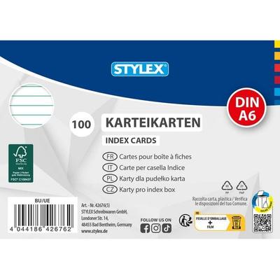 Stylex Karteikarten, DIN A6, liniert, 100 Stück