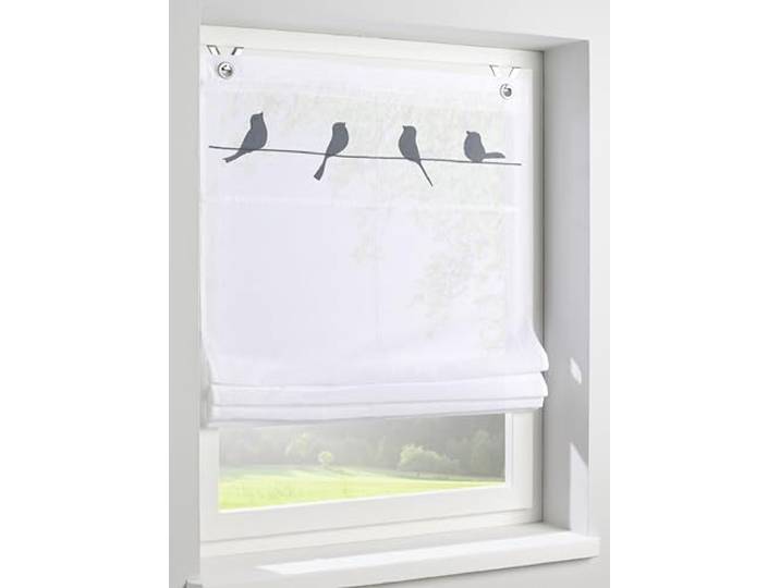 Store bateau Gravelot avec motif oiseaux gris – Store semi-transparent à œillets pour fenêtre de 80 x 140 cm\, montage sans perçage