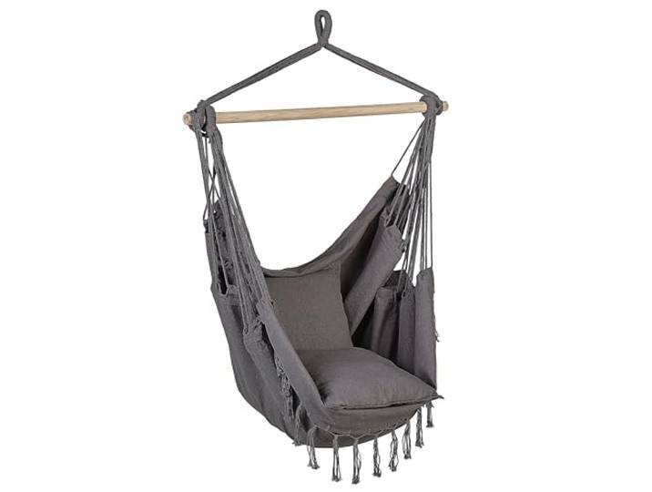 Hängesessel grau Boho-Stil Baumwolle/Buchenholz Bonea