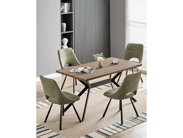 LEWE Essgruppen Rechteckig Esstisch aus Holz mit 4 Drehbare Stühlen 140 x 80cm Esstisch mit Gepolsterte Esszimmerstühle, Drehbar 360°,Breitere Sitzfläche, für Küche Esszimmer und Wohnzimmer