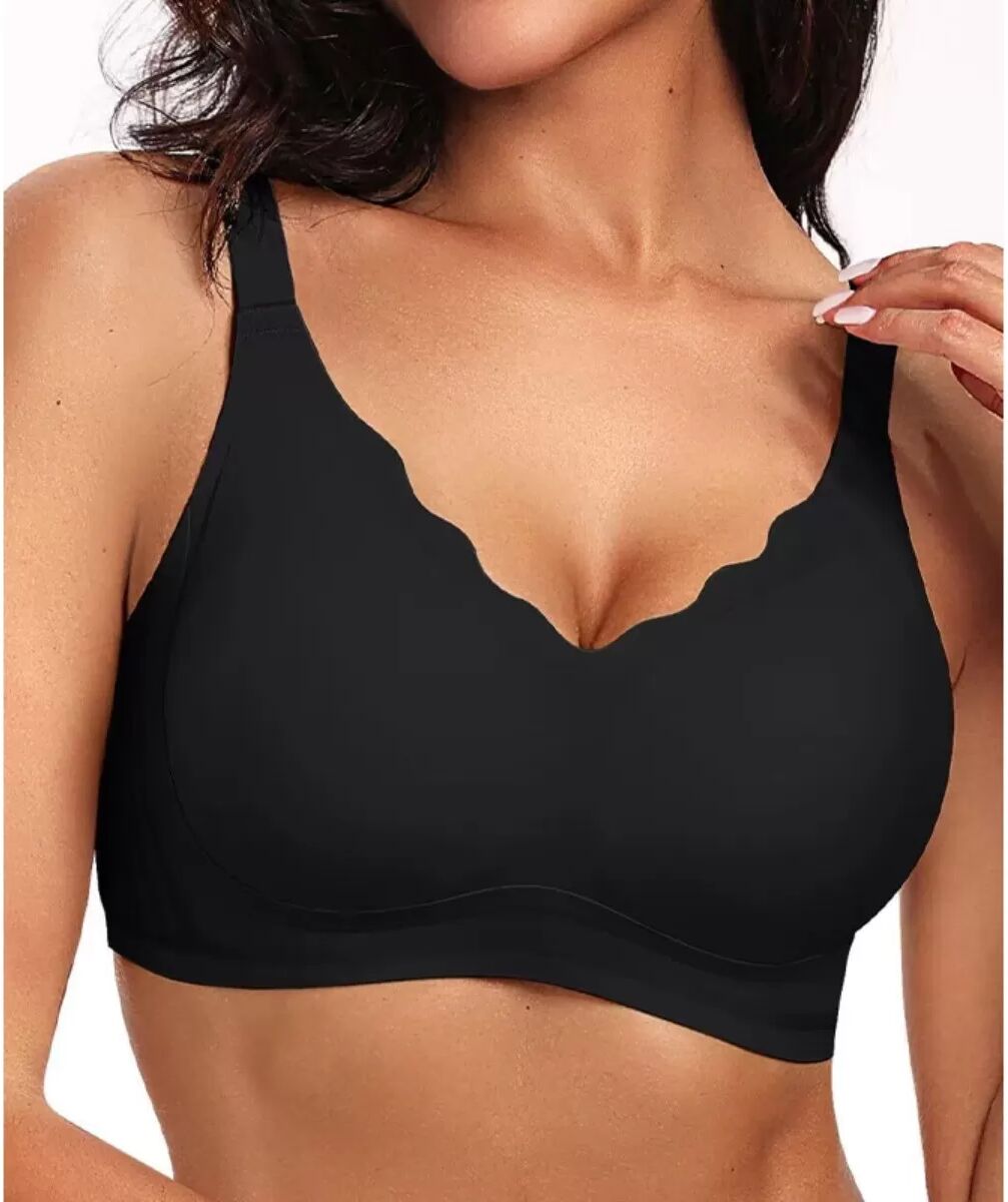 INF Nahtloser kabelloser Baumwoll-BH – Volle Abdeckung, atmungsaktiv, Plus-Size Schwarz mit rückwärtigem 4-reihigem Haken 3XL
