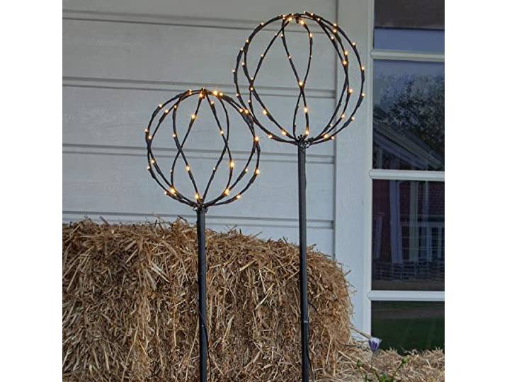 Star Trading Sphere Kugelleuchten Set Garten, 2er LED Außenleuchten mit Erdspieß, IP44, Warmweiß, 130 cm & 110 cm, 5 m Kabel, Metallgeflecht