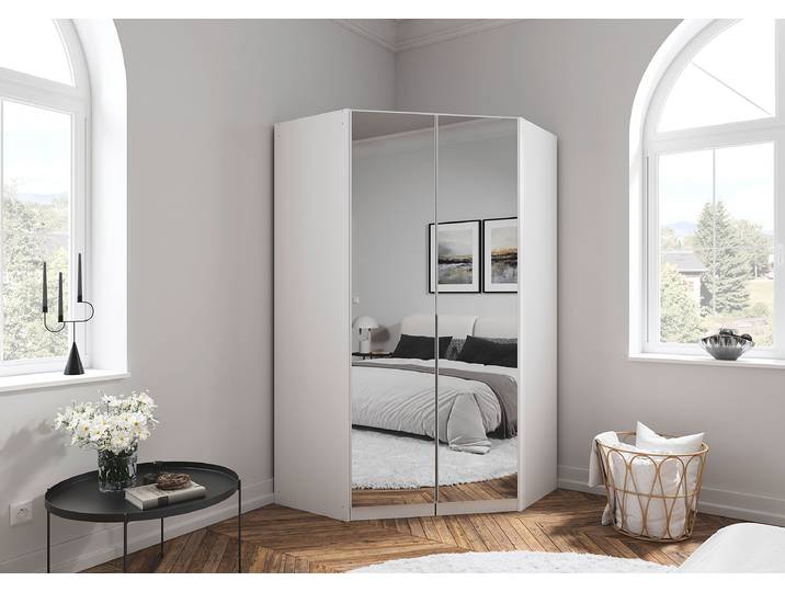 Eckschrank Alabama - Grauspiegel 117cm Weiß/Alpinweiß Aluminium