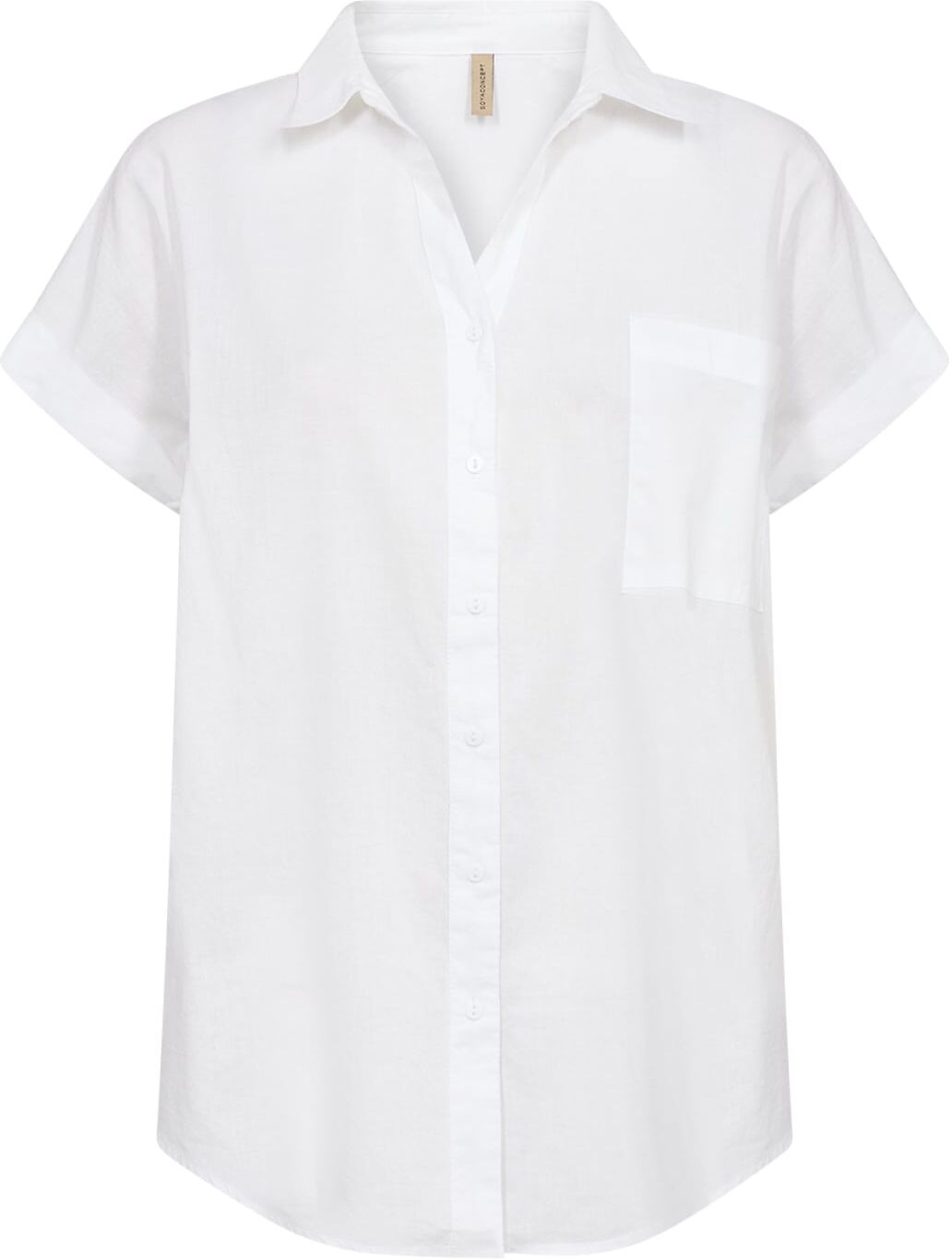 Kurzarmbluse SOYACONCEPT "SC-DORA 1", Damen, Gr. L, weiß, Web, Obermaterial: 100% Baumwolle, unifarben, normal, V-Ausschnitt, Blusen Kurzarmbluse, Baumwolle weiß L