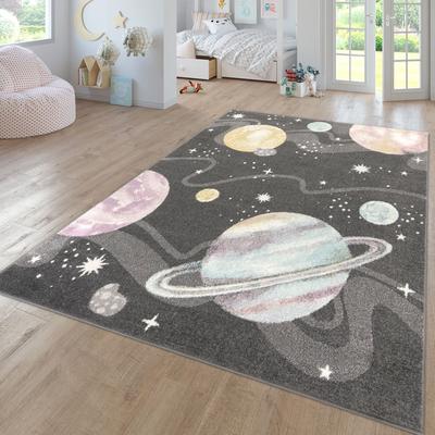 Paco Home Kids Rug Space with Planets and Stars in Pastel Colors