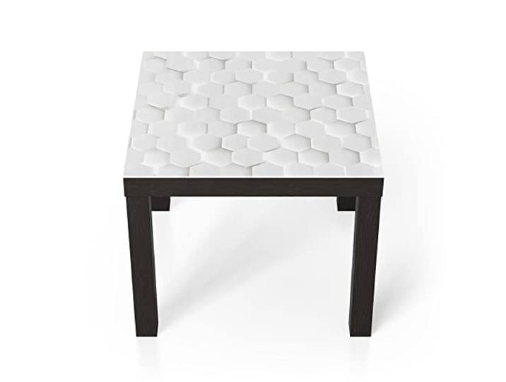 DEQORI Glastisch schwarz klein 55x55 cm Motiv Weiße 3D-Waben ausgefallener Beistelltisch aus Glas Hochglanz Couchtisch fürs Wohnzimmer moderner Couch Tisch mit Design