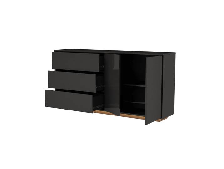 Shopentra Fernseh- & Stauraumschrank mit Hochglanzfront & Led, Schwarz, 35x76x160 cm, Kleinmöbel, Kommoden, Kommoden