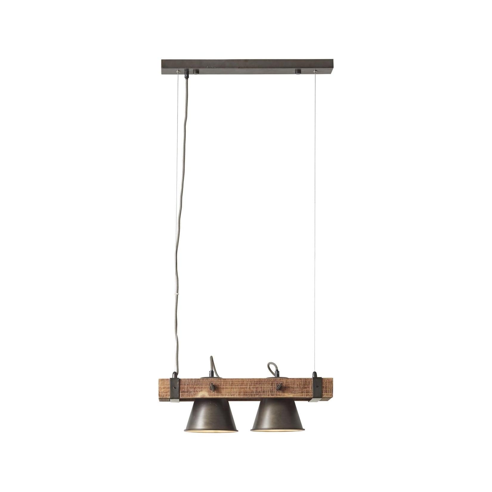 BRILLIANT Lampe , Decca Pendelleuchte 2flg schwarz stahl , 2x A60 , E27 , 10W , Holz aus nachhaltiger Waldwirtschaft (FSC)