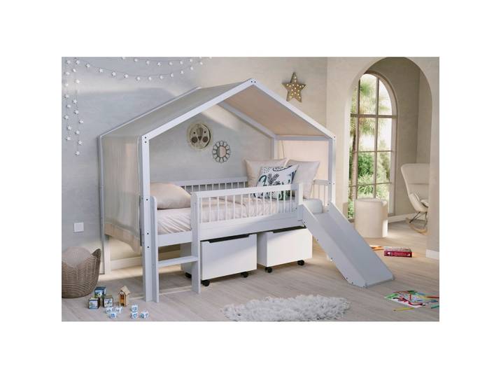 Hausbett FORREST Weiß ca.90x200cm Rutsche, Bettladen