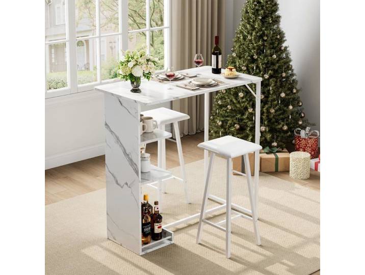 Bar Dining Set 3PCS Black Household Space-saving Industrial