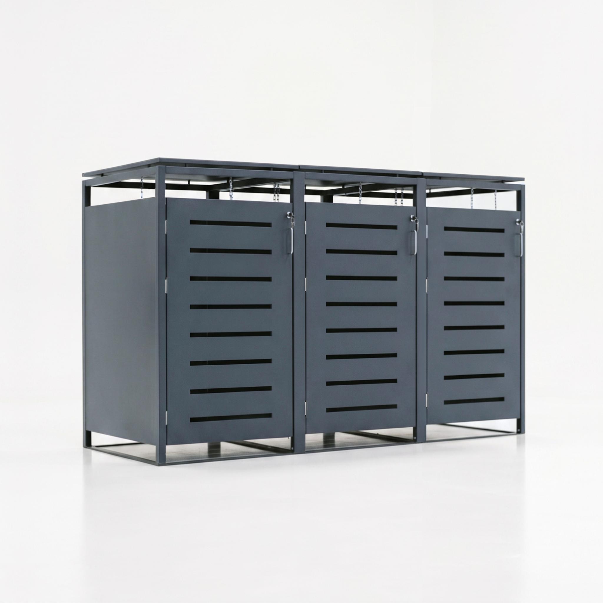 Mülltonnenbox Müllbox Mülltonnenverkleidung mit Schloss - BASIC - 3er - Anthrazit - 240l - 3 Türen