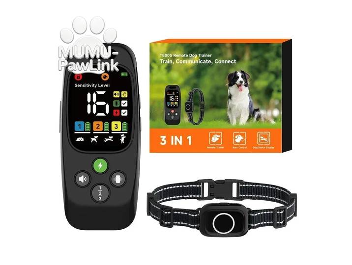 Collier de dressage pour chien MUMU-PawLink 1000M, collier anti-aboiement électrique télécommandé, communication biphasique affichant l'état du chien