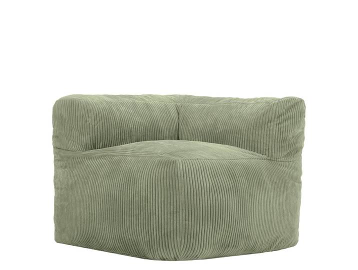 Pouf fauteuil d'angle modulable en velours côtelé vert sauge