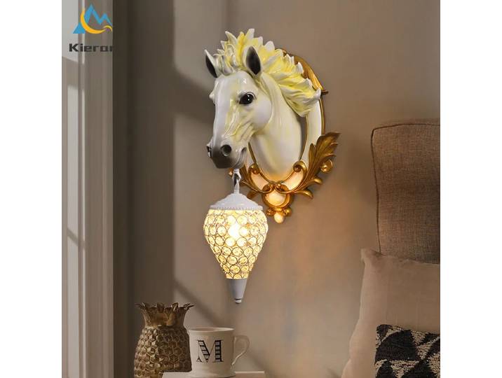 Nordique moderne tête de cheval mur LED lampe chambre étude Restaurant KTV chevet cristal appliques salon décor résine applique murale
