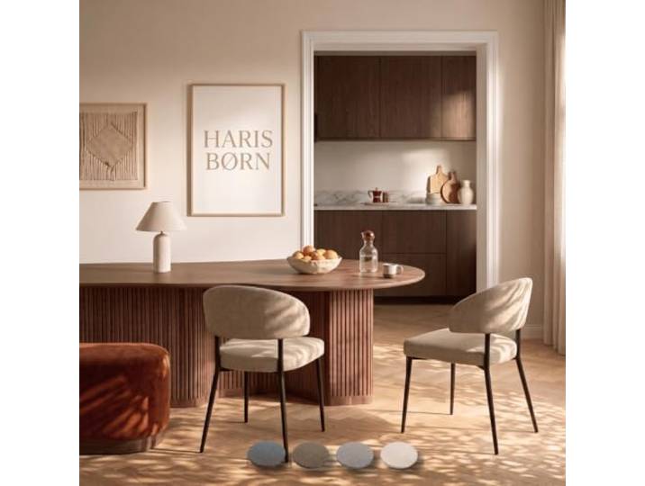 Haris Børn® Esszimmerstühle (2er Set) Beige - Polsterstuhl Stoff, Beine aus Metall in Schwarz - Stuhl & Stühle Esszimmer, Esstisch Stühle & Küchenstühle - Esszimmerstuhl 30 Tage testen