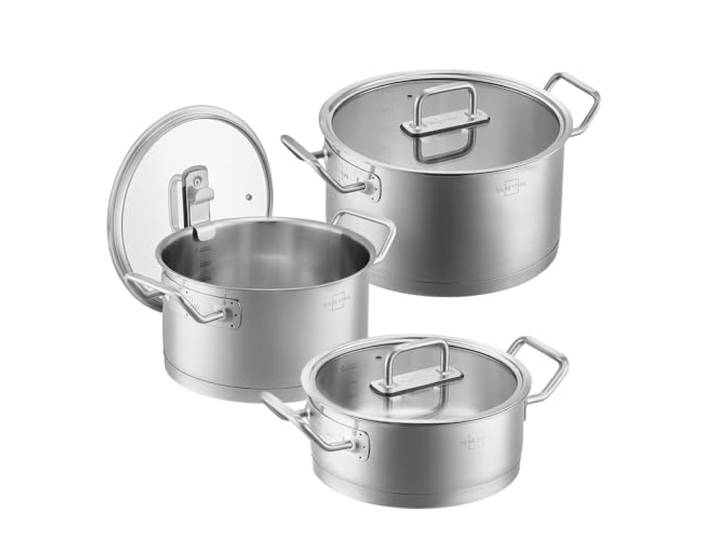 SILBERTHAL Topfset 3-teilig Edelstahl Induktion mit Glasdeckel, Kochtöpfe Drei Größen für Suppe, Nudeln und Eintopf, mit Messskala. Sichtbares Garen, auf jedem Herd, ofenfest