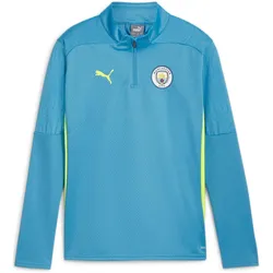 Puma, Jungen, Sportshirt, MCFC Training 1/4 Zip Top Jr (176), Blau, Gelb, 176