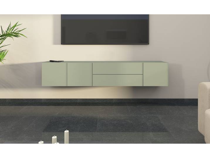 Lowboard BORCHARDT MÖBEL Sophia, TV-Schrank Breite 190 cm , grün (salbei), B:190cm H:35cm T:35cm, Holzwerkstoff, Sideboards, Lowboard, Breite 190 cm, hängend montierbar