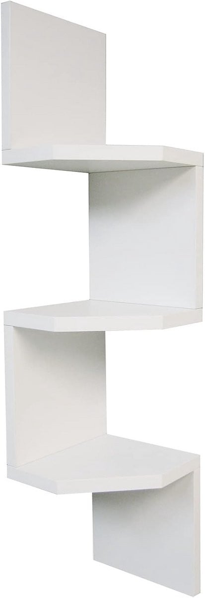 Wit Design Zig Zag Hoekplank met 3 Niveaus voor Woonkamer, Keuken of Badkamer
