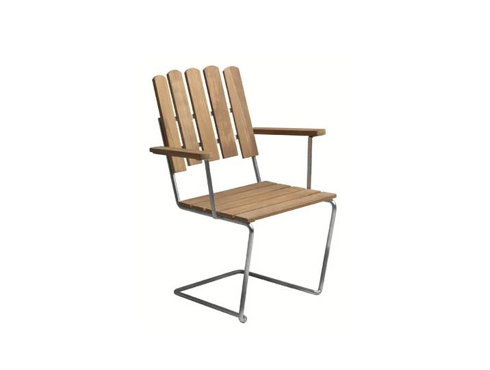 Grythyttan Stålmöbler Fauteuil A2 Teck-structure en acier avec galvanisation à chaud