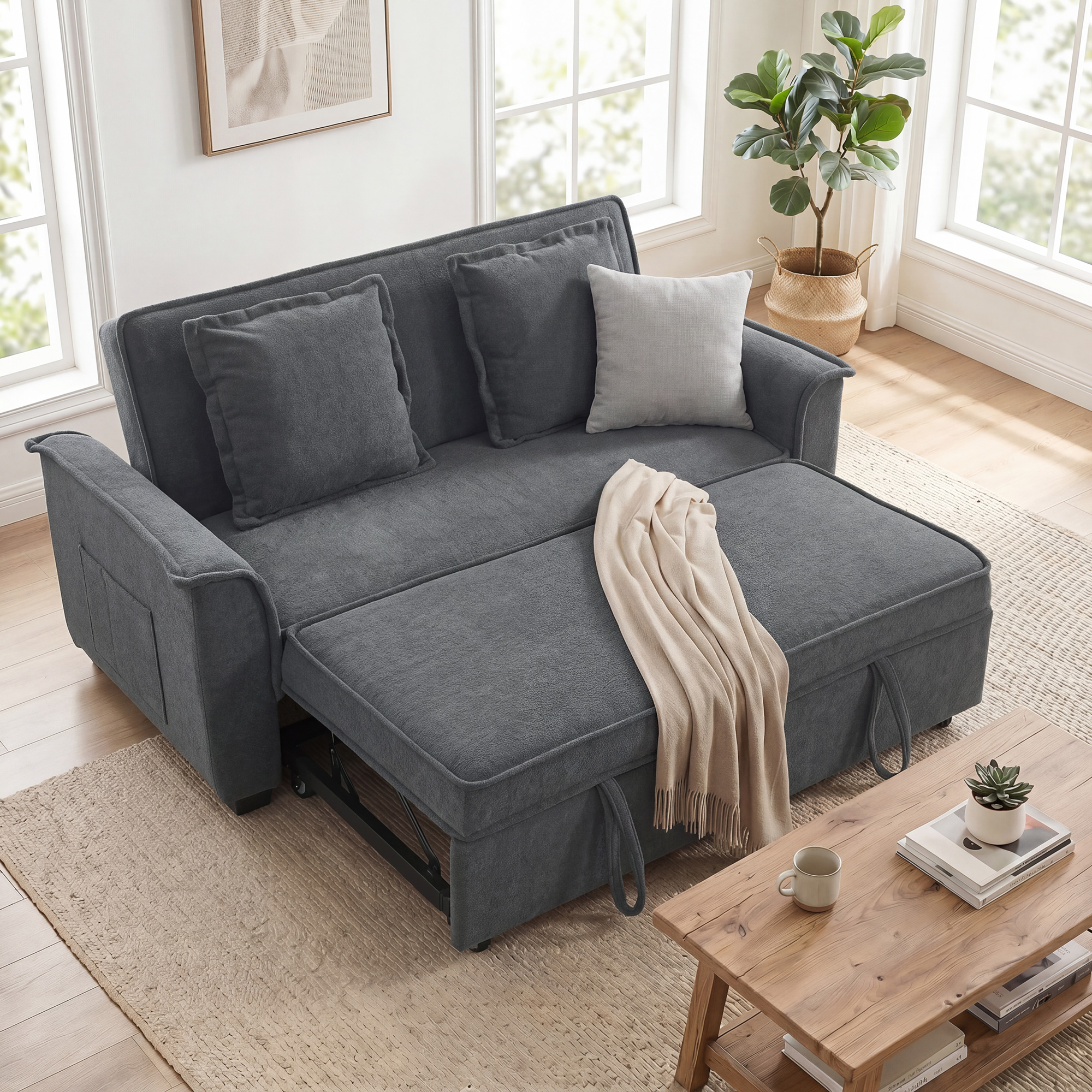 Homcom Divano Letto a 2 Posti con Schienale Regolabile e 2 Cuscini, 168x85x86 cm, Grigio Scuro   Aosom Italy