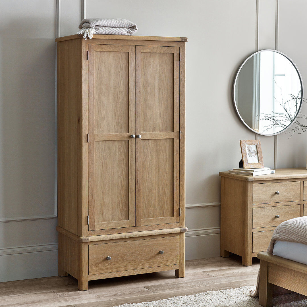 Ophelia & Co. Jeremey 2 Door Solid Wood Wardrobe Natural Oak 190cm H X 52cm W X 93cm D