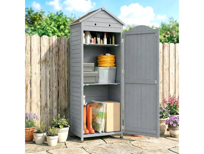 Outsunny Armoire Jardin Bois Extra Haute Toit Galva Étagère Réglable