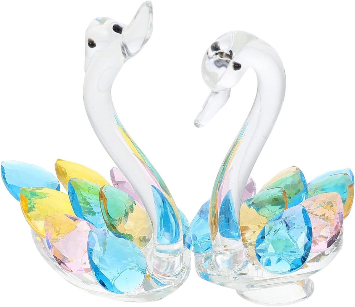 Set van 2 handgemaakte meerkleurige kristallen zwanen als glazen decoratie voor op tafel
