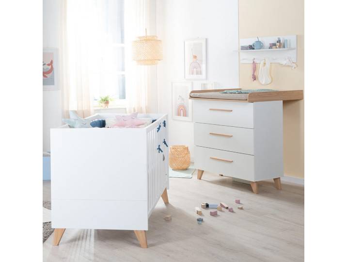 Roba Babymöbel SET Leon 2-teilig, Weiß, Honigeiche, Holz, Holzwerkstoff, Holz Optik, 3 Schubladen, Rechteckig, eckig, 100x98.5x52 cm, Baby- und Kindermöbel, Babyzimmer