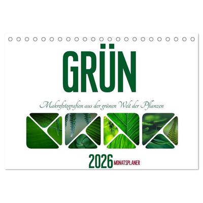 Grün Makrofotografien aus der grünen Welt der Pflanzen als Monatsplaner (Tischkalender 2026 DIN A5 quer), CALVENDO Monatskalender