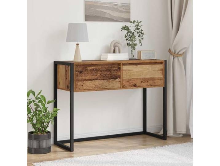 IBUQDDV Beistelltisch Altholz 100x36x75 cm Holzwerkstoff mit Stahlbeinen 100x36x75 cm Holzwerkstoff, Stahlbeine, Industrie-Look, Wohnzimmer, einfache Montage