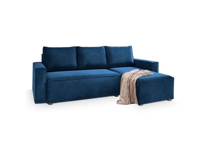 ECKSOFA SILES Blau Velours-Stoff mit Schlaffunktion