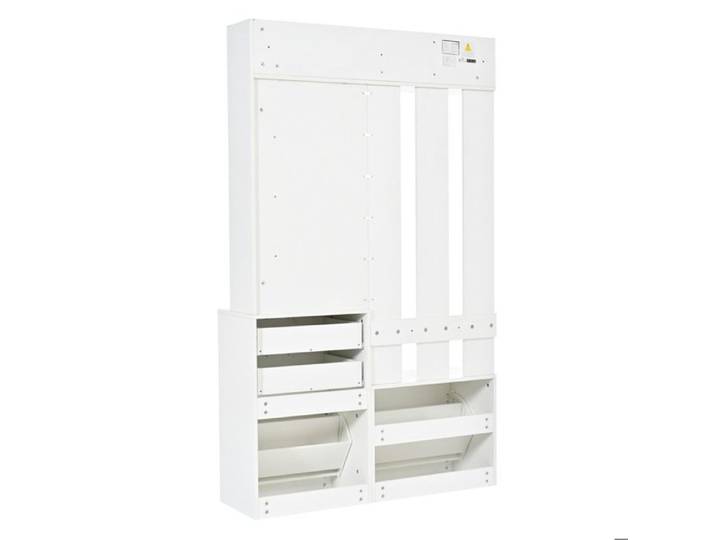 Vestiaire d'entree multifonction - Blanc - MDF - miroir - 2 tiroirs - 2 range-chaussures - 3 crochets - 110 x 34 x 185 cm