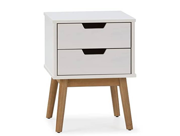 HOMN LIVING Nachttisch Baku mit 2 Schubladen, Weiß, Massivholz, 40 cm (Breite), 40 cm (Tiefe), 52 cm (Höhe)