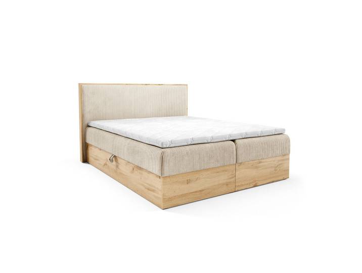 Home Collective Boxspringbett Holzoptik Sonoma mit Topper 180x200 cm Beige, 180x200 cm, Schlafzimmer, Betten, Boxspringbetten