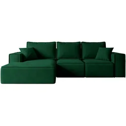 ECKSOFA mit Schlaffunktion und Bettkasten SERRA-L-S - 266x161x87 cm Grün Velours