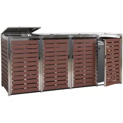 4er Mülltonnenverkleidung MCW-K14, Mülltonnenbox, 120x264x85cm WPC Edelstahl 128kg ~ Walnuss-Holzoptik