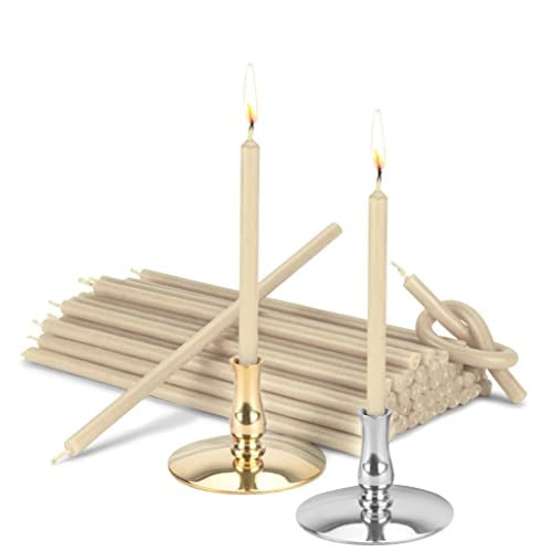 NKlaus Set van 2 witte druipvrije staafkaarsen met kaarshouders, 16 cm