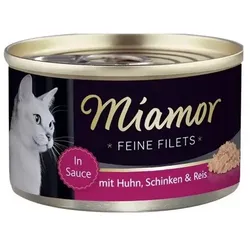 Miamor Feine Filets in Gelee - Katzennassfutter Huhn mit Schinken und Reis 100g Dose