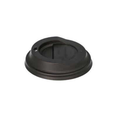 Papstar To-go Deckel C-PLA schwarz, Trinköffnung, EN 13432, bis 85 °C, passend für 9‑cm Becher, 50er Pack