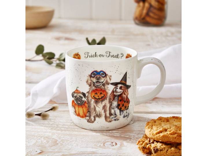 Wrendale XXL Mok - Large 'Trick or Treat' dog Halloween Mug - Royal Worcester